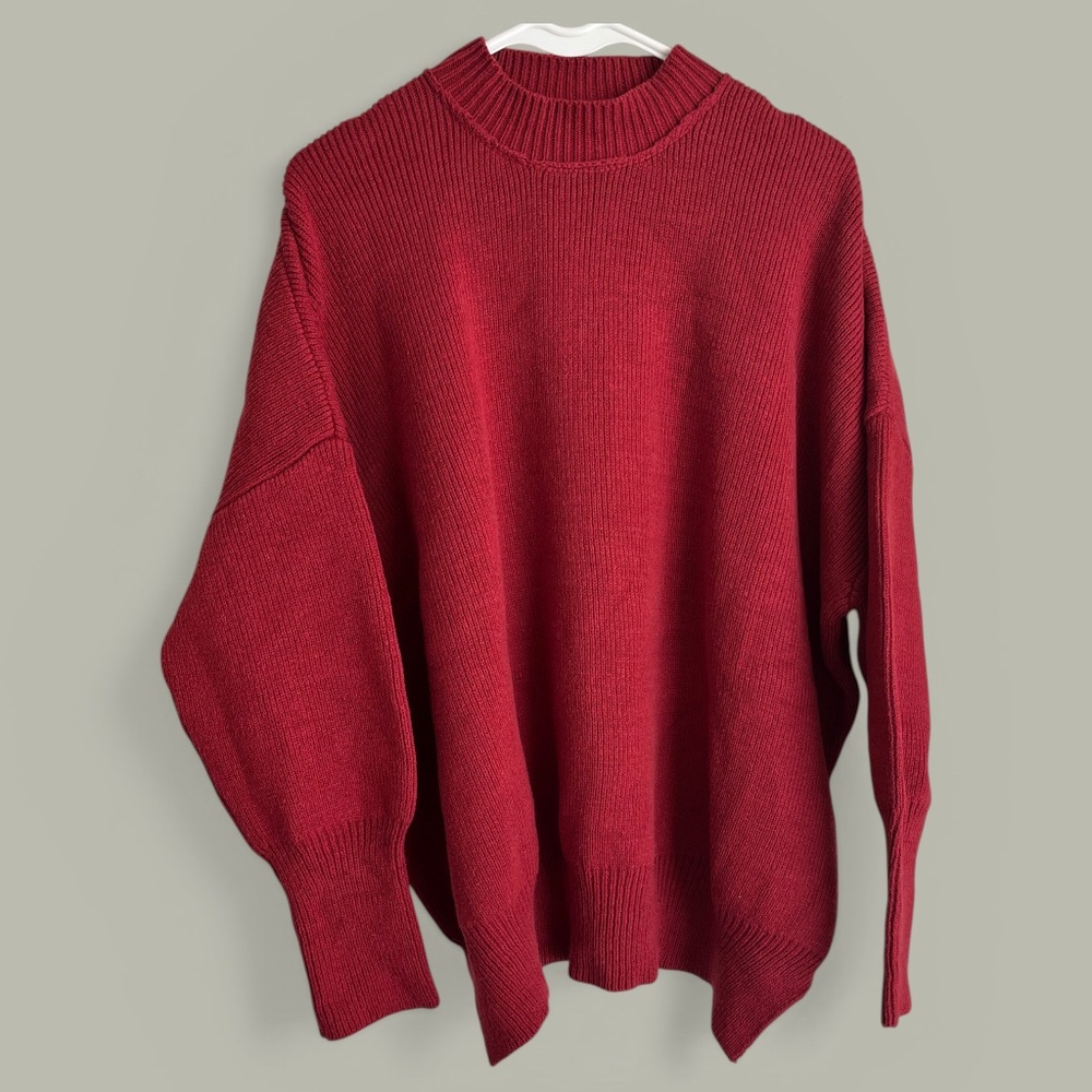 Vestique Brick Red Oversized Mock Neck Cotton Blend Sweater Size S/M NWT